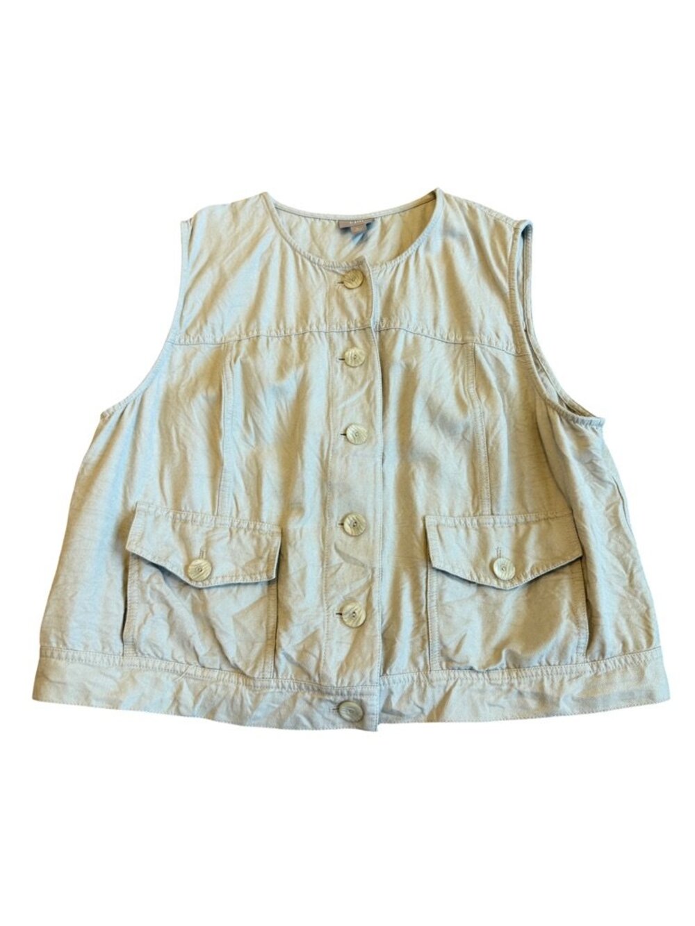 J. Jill Khaki Sleeveless Utility Vest Button Front Pockets Gilet X-Large Women's